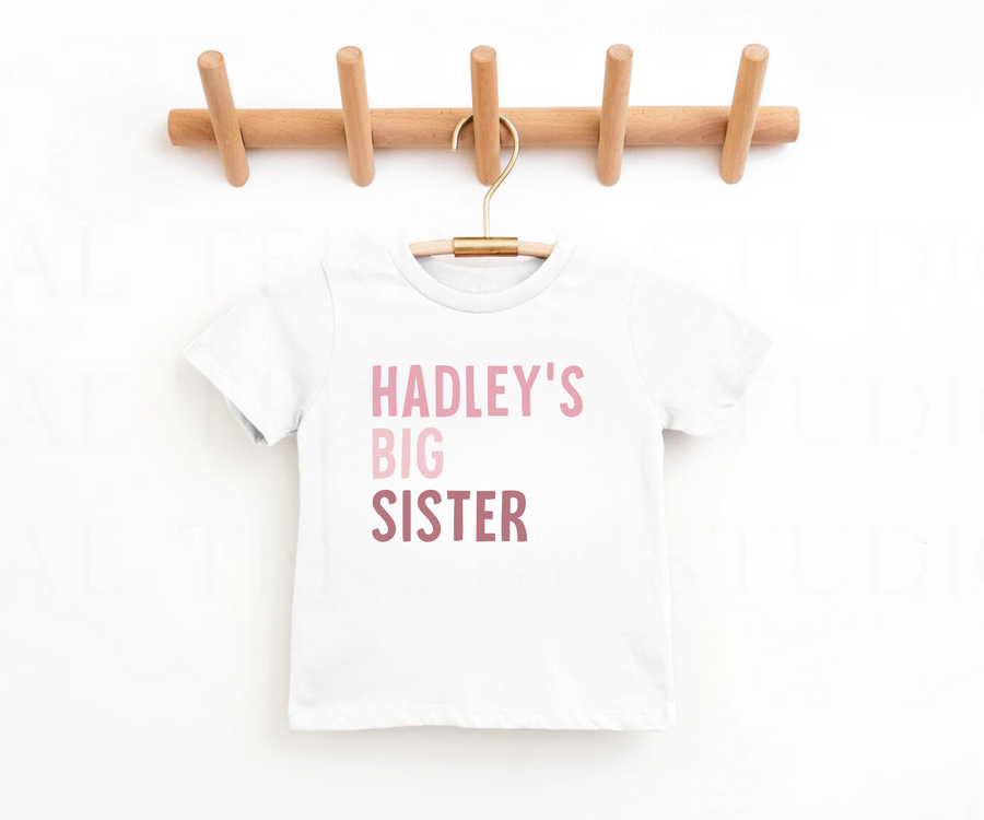 Custom Pink Big Sister Shirt - Toddler and Youth