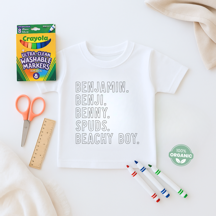 Custom Nickname Kids Washable Coloring T-Shirt