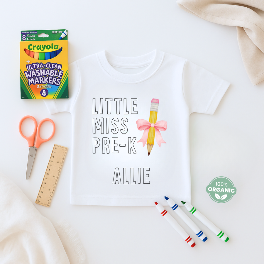 Little Miss Pre-K Kids Washable Coloring Tee