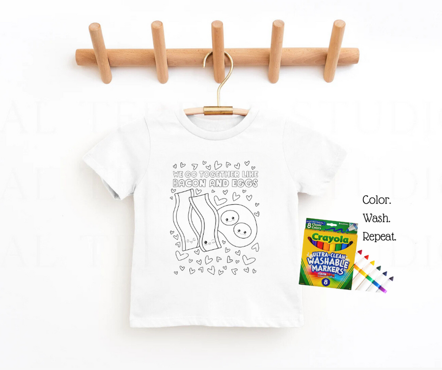 Bacon and Eggs Valentine's Day Coloring Tee for Kids