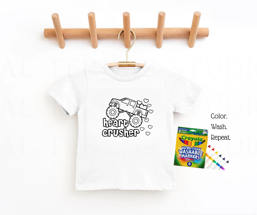 Heart Crusher Valentine's Day Coloring Tee for Kids