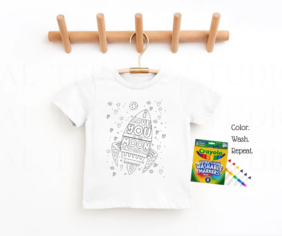 I Love You To The Moon and Back Valentine's Day Coloring Tee for Kids