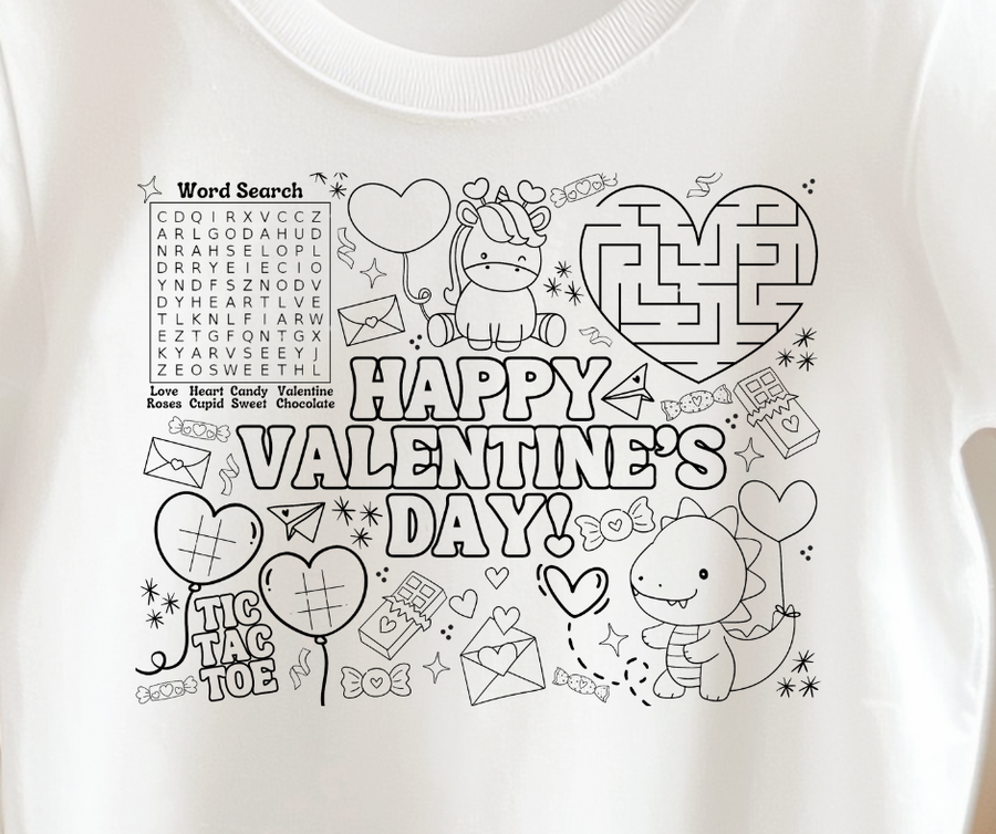 Valentine's Day Activity Coloring Tee for Kids